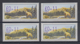 Zypern Amiel-ATM 1999  Mi-Nr. 4 Aut.-Nr. 001 - 002 - 003 - 004 Je Wert 0,11 ** - Sonstige & Ohne Zuordnung