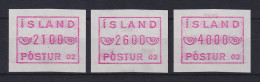 Island Frama-ATM  Aut.-Nr. 02, Mi.-Nr. 1.2 D Satz 2100-2600-4000 ** (1989) - Viñetas De Franqueo (Frama)