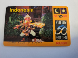 NETHERLANDS  PREPAID / HFL 50,- / INDONESIA / BEL NET/ BELGELD/ THICK CARD  / / OLDER CARD ! / USED  CARD   ** 16219** - [3] Sim Cards, Prepaid & Refills