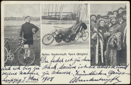 Wielrennen, Arthur Vanderstuyft In Actie, Achterzijde Verschillende Handtekeningen Met O.a. Vanderstuyft Zelf (1 Stuk) - Radsport