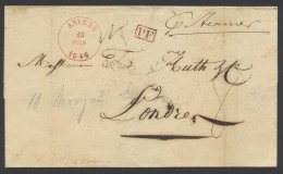 1844 Voorloper Zonder Inhoud, Per Steamer, Vanuit Anvers, Dd. 19 Juni 1844 Naar Londen. Port PF In Kastje Rood 8 Deciem. - 1830-1849 (Belgique Indépendante)