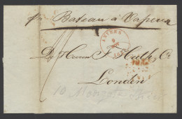 1845 Voorloper Zonder Inhoud, 'per 'Bateau à Vapeur', Vanuit Anvers, Dd. 9 November 1845 Naar Londen. Mooie Stempel Rood - 1830-1849 (Belgica Independiente)