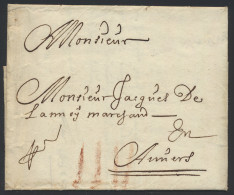 1668 Voorloper Met Inhoud, Vanuit Brugge Naar Anvers Met Port 4 Rode Krijtstrepen, Zm - 1621-1713 (Países Bajos Españoles)