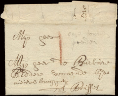 1697 Voorloper Met Inhoud, Vanuit Loven (Leuven) Naar Brussel. Bode 'Door Rondetel' Om Twee Tonnen Poeder. Port 1 Rode K - 1621-1713 (Pays-Bas Espagnols)