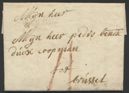 1701 Voorloper Met Inhoud, Vanuit Brugge Naar Brussel, Port 2 Krijtstrepen. Brief Met Nieuwjaarswensen, 'deze Dient U Ee - 1621-1713 (Pays-Bas Espagnols)