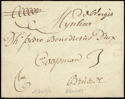 1707 Voorloper Van Brugge, Dd. 22 Maart 1707 Naar Brussel, Port: 3 Met Postmerk Type 1 De Bruges, Zm - 1621-1713 (Spanische Niederlande)