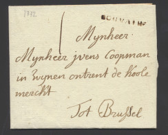 1772 Voorloper Met Inhoud, Vanuit Leuven (naamstempel LOUVAIN, Herlant 15), Naar Brussel, Port 1, Zm - 1714-1794 (Austrian Netherlands)