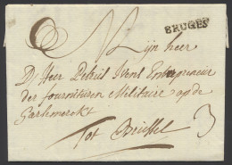 1774 Voorloper Met Inhoud, Vanuit Brugge (zwarte Naamstempel BRUGES“, Herlant 12), Naar Brussel, Port 3, Zm - 1714-1794 (Pays-Bas Autrichiens)