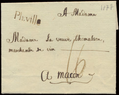 1777 Voorloper, Vanuit Philippeville (zwarte Naamstempel PH.VILLE, Herlant 7), Naar Macon (Frankrijk), Port 16, Zm - 1714-1794 (Oesterreichische Niederlande)