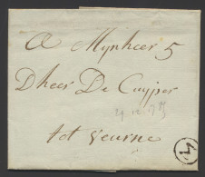 1785 Voorloper MENING H 14 (Herlant) Naar Veurne Dd. 29/?1785, Briefhoofding MEENEN Met Interessante Inhoud, Zm - 1714-1794 (Austrian Netherlands)