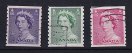 Canada: 1953   QE II - Coil Stamps Set   SG455-457  [Imperf X 9½]   Used - Used Stamps