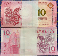 YEAR OF THE SNAKE - 2012 BANCO NACIONAL ULTRAMARINO 10 PATACAS UNC X 100 RUNNING NUMBERS, ORIGINAL BUNDLE - Macao