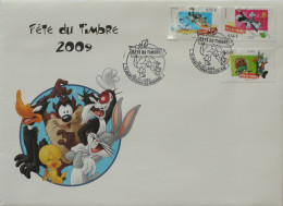 76 - St Etienne Du Rouvray - Les 3 TP Différents Fête Du Timbre Sur Grande Enveloppe Warner Bross - 2009 - Stamp Day
