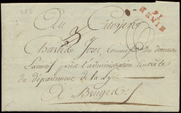 Voorloper MENING H23 (Herlant) (27 X 10), Dd. 17 Vendémiaire Jaar? Naar Brugge, Port 3 Dec., Zm - 1794-1814 (French Period)