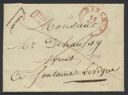 1832 Voorloper Vanuit Binche, Herlant 32, (Rode Afstempeling - Met Cirkel), PP In Kader Rood, Dd. 16 October 1832, Naar  - 1830-1849 (Belgica Independiente)