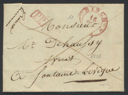 1832 Voorloper Vanuit Binche, Herlant 32, (Rode Afstempeling - Met Cirkel), PP In Kader Rood, Dd. 16 October 1832, Naar  - 1830-1849 (Independent Belgium)