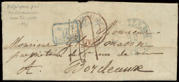 1837 Voorloper Vanuit Brussel (type 13 Blauw) Op 23/4/1837 Naar Bordeaux, Belgique Par Valenciennes, Après Le Départ In  - 1830-1849 (Onafhankelijk België)