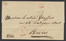 1839 Voorloper Van Boom Op 23.03.1839 Naar Anvers Met Rode SR Stempel In Kader En Een Zwarte Postbusletter O, Zeldzaam,  - 1830-1849 (Belgique Indépendante)