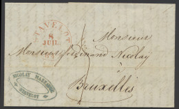 1845 Voorloper Met Inhoud, Vanuit Stavelot, Herlant 9, Dd. 8 Juli 1845, Port 2 Deciemen, Naar Bruxelles, Zm - 1830-1849 (Belgica Independiente)