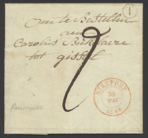 1849 Voorloper Vanuit Nieuwpoort, Met Inhoud, Postbus T (Ramscappelle), Dd. 28 Mei 1849 Naar Gistel. Afstempeling Achter - 1830-1849 (Belgique Indépendante)