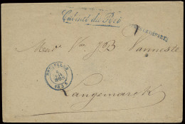 1853 Voorloper Zonder Inhoud, Vanuit Bruxelles, Cabinet Du Roi In Blauw, Après Le Depart In Blauw, Dd. 5 Juni 1853, Naar - 1830-1849 (Independent Belgium)
