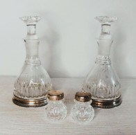 CONJUNTO DE ACEITERAS Y SALEROS DE CRISTAL TALLADO Y PLATA - Glas & Kristall