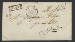 1859 Brief Uit Leuze 3 Juil 1859 Naar Gand 1859, Ingekaderde CHARGE En 3PP In Parallelogram, Stempels, Versozijde Geslot - 1830-1849 (Independent Belgium)