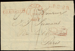 Voorlopers Anvers (type 13) Naar Parijs, PAR ESTAFETTE In Kader Rood, PAYBAS PAR VALENCIENNES In Kastje Rood, Zm - 1830-1849 (Belgique Indépendante)