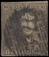 N° 1-V13 (Balasse) 10c. Bruin, Verticale Streep Aan Het Hoofd, Volrandig Maar Nipt, Variëteit Is Mooi, Zm (OBP €185) - 1849 Epaulettes