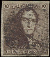 N° 1-V21 (Balasse) 10c. Bruin, Verlengde Kaderlijn Linksboven, Volrandig, Zeer Mooi, Zm (OBP €200) - 1849 Epaulettes