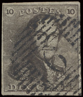 N° 1 10c. Bruin, Volrandig, P.9 Audenaerde, Centrale Afstempeling, Zm (COBA €20) - 1849 Schulterklappen