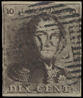 N° 1 10c. Bruin, P.22-Braine-Le-Comte, Volrandig, Mooi Centraal Gestempeld, Zm (OBP €90 + COBA €30) - 1849 Schulterklappen