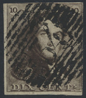 N° 1 10c. Bruin, Linksboven Aangesneden, P.34 Dison, Centrale Afstempeling, M/ntz (COBA €75) - 1849 Epaulettes