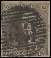 N° 1 10c. Bruin, P.64-Jemeppe, Mooi Gerand, Centraal Gestempeld, Zm (OBP €90 + COBA €20) - 1849 Schulterklappen