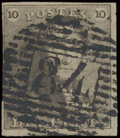 N° 1 10c. Bruin, Volrandig, P.84 Mouscron, Centrale Afstempeling, Prachtig (COBA €30) - 1849 Hombreras