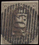 N° 1 10c. Bruin, Volrandig, P.103 St.-Ghislain, Mooie Afstempeling, Zm (COBA €20) - 1849 Schulterklappen