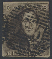 N° 1 10c. Bruin, Volrandig, P.125 Vilvoorde, Centrale Afstempeling, Zm (COBA €40) - 1849 Schulterklappen