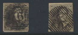 N° 1, 10c. Bruin, P.76 Leuven,volrandig, P.25 Charleroi, Ingesneden Rechts, Zm/ntz - 1849 Hombreras