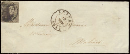 1849 N° 1 10c. Bruin, Volrandig, Op Brief Van P.4-Anvers, Dd. 18-11-1849 Naar Malines, Zm (OBP 220) - 1849 Schulterklappen