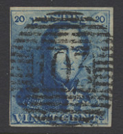 N° 2 20c. Blauw, Volrandig, P.103-St.-Ghislain, Heeft Typische Kenmerken Van Plaat I, Onderhoeken Niet Gearceerd, Linker - 1849 Schulterklappen