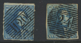 N° 2-Cu 20c. Blauw Met P.120 En P.24 Afstempelingen, Beide Met Blauwe Kleurvlekken Aan De Rand, Maar Binnen Het Zegelbee - 1849 Hombreras