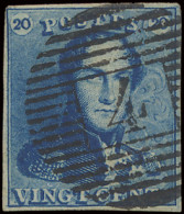 N° 2A-V1 (Balasse) 20c. Blauw, Variëteit Haakje Aan Het Cijfer 0 Van 20, Volrandig, Zm (OBP €200) - 1849 Epaulettes