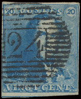 N° 2A-V6 (Balasse) 20c. Blauw, Variëteit Verlenging Van De Linkerbovenkaderlijn Naar Boven, Zm (OBP €165) - 1849 Epaulettes