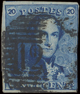 N° 2A-V8 (Balasse) 20c. Blauw, Variëteit Kleine Vork, Volrandig, Zm (OBP €165) - 1849 Schulterklappen