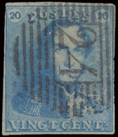 N° 2A-V8 (Balasse) 20c. Blauw, Variëteit Kleine Vork, Volrandig, Zm (OBP €165) - 1849 Schulterklappen