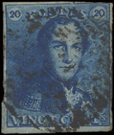 N° 2A-V9 (Balasse) 20c. Blauw, Variëteit Verticale Streepjes Boven OST, Volrandig Maar Nipt, Mooie Variëteit, Zm (OBP €1 - 1849 Epaulettes