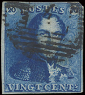 N° 2A-V14 (Balasse) 20c. Blauw, Grote Vork, Niet Volrandig, Hoek Is Ingesneden, Mooie Variëteit (ntz), M/ntz (OBP €165) - 1849 Epauletten