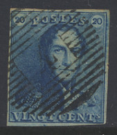 N° 2 20c. Blauw, Mooie Centrale P.4-Anvers Afstempeling, Volrandig, Zm (OBP €60) - 1849 Epaulettes