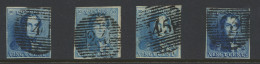 N° 2 20c. Blauw, Vier Hoofdkantoren P.4, P.24, P.45 En P.76, Verschillende Kleuren, Zm (OBP €240) - 1849 Schulterklappen
