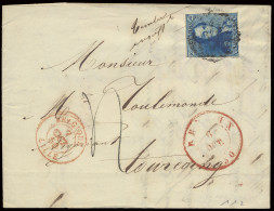 N° 2 20c. Blauw Op Brief Met Inhoud Van P.100-Renaix Naar Tourcoing (Frankrijk), Manuscript Timbre Insuff Dd. 6/10/1850, - 1849 Schulterklappen